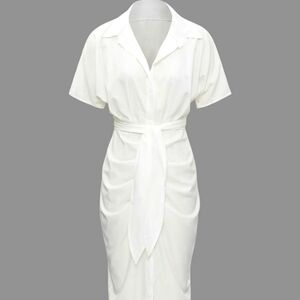 Button Up Belted Midi Shirt Dress - Micas